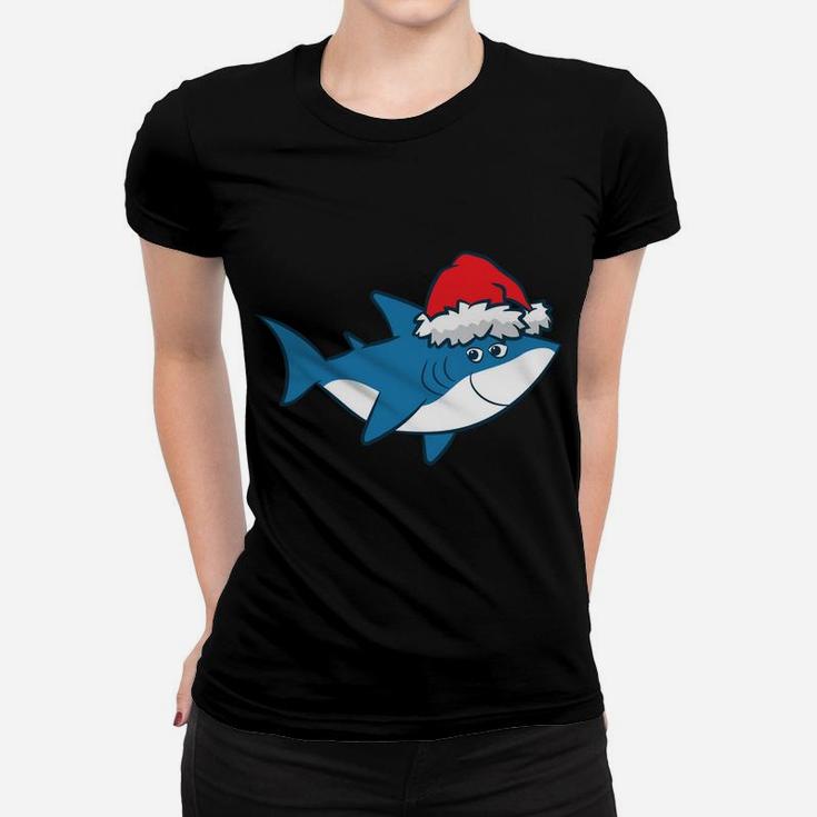 Funny Shark With Santa Hat Cute Shark Love Sharks Christmas Women T-shirt
