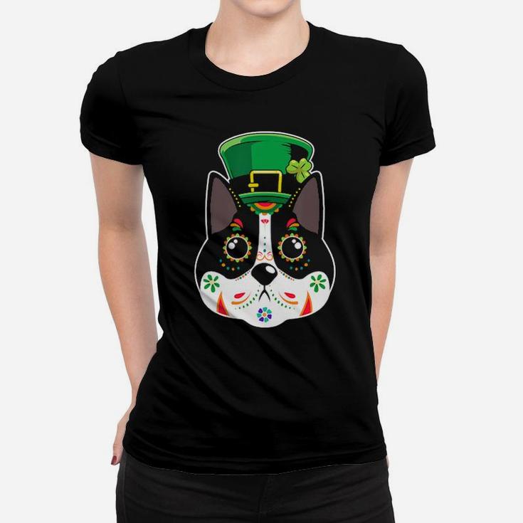 Funny Skull Dog Face St Patrick Day Akita Women T-shirt