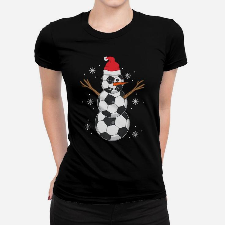 Funny Soccer Ball Snowman Sport Lover Gift Christmas Holiday Women T-shirt