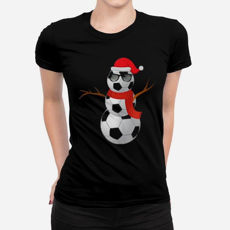 Funny Soccer Football Snowman Holiday Spirit Xmas Pajama Women T-shirt