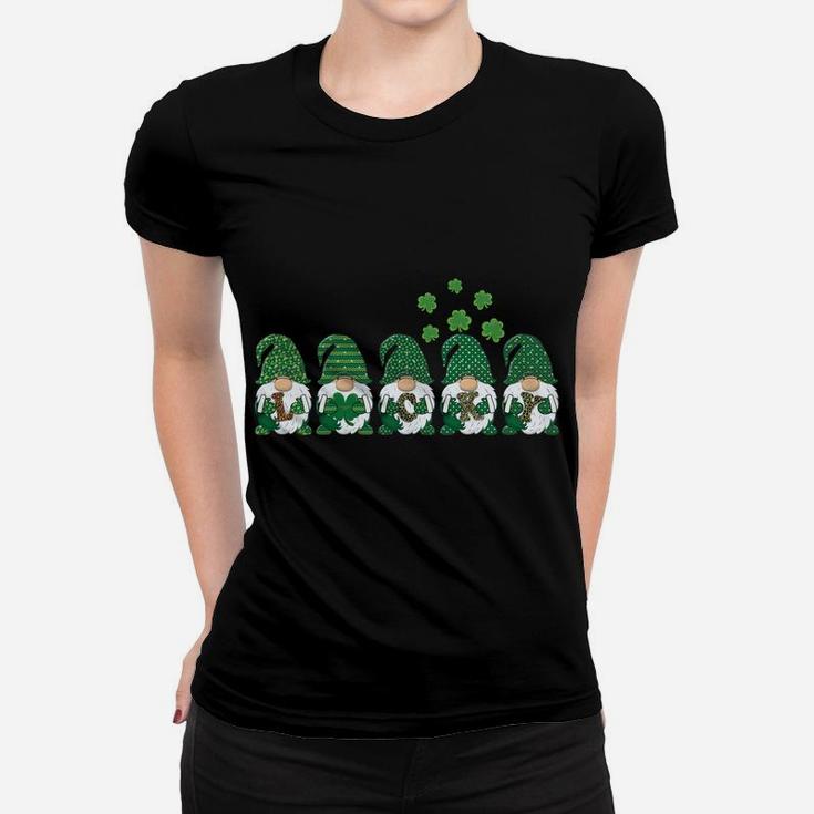 Funny St Patricks Day Green Gnome Leopard Pattern Shamrock Women T-shirt