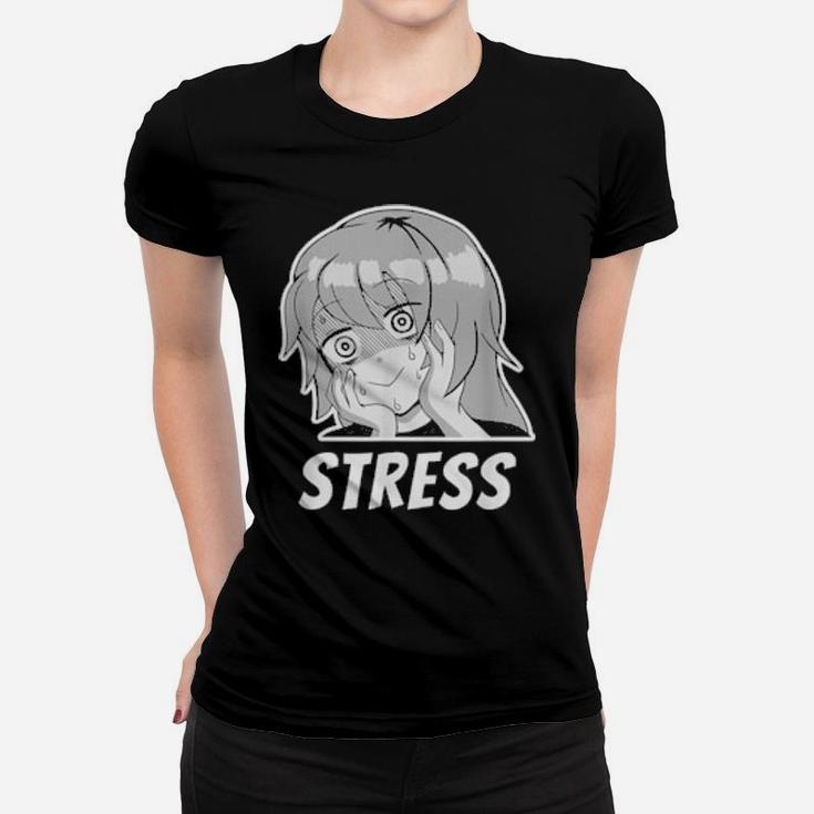 Funny Stress And Anxious Expression Face Girl Manga Meme Women T-shirt