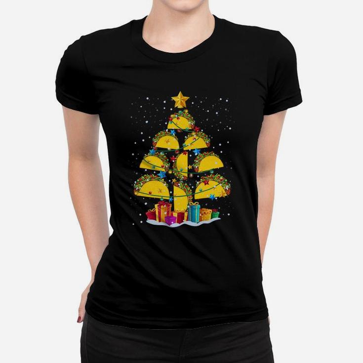 Funny Tacos Lovers Christmas Tree Noel Favorite Foods Xmas Sweatshirt Women T-shirt