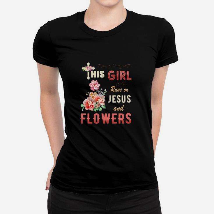 Funny Watercolor Girl Run On Jesus And Flowers Women T-shirt