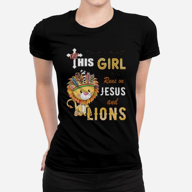 Funny Watercolor Girl Run On Jesus And Lions Women T-shirt