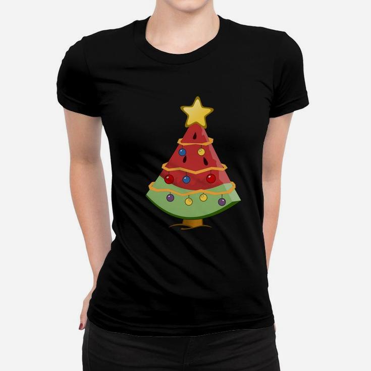 Funny Watermelon Christmas Tree With Lights Xmas Sweatshirt Women T-shirt