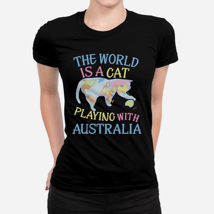 Funny World Is A Cat Playing Map Women T-shirt