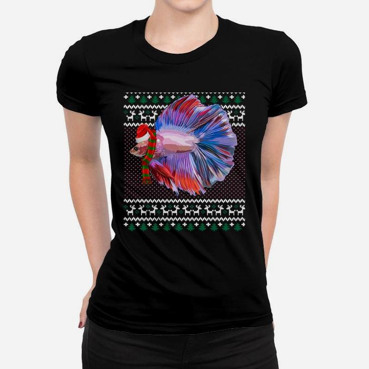 Funny Xmas Santa Hat Betta Fish Ugly Christmas Sweatshirt Women T-shirt