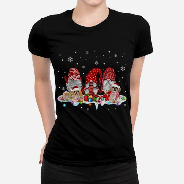 Funny Xmas Santa Shih Tzu Gnomes Women T-shirt