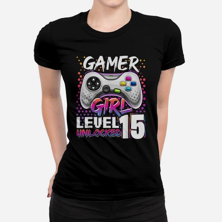 Gamer Girl Level 15 Unlocked Video Game 15Th Birthday Gift Women T-shirt