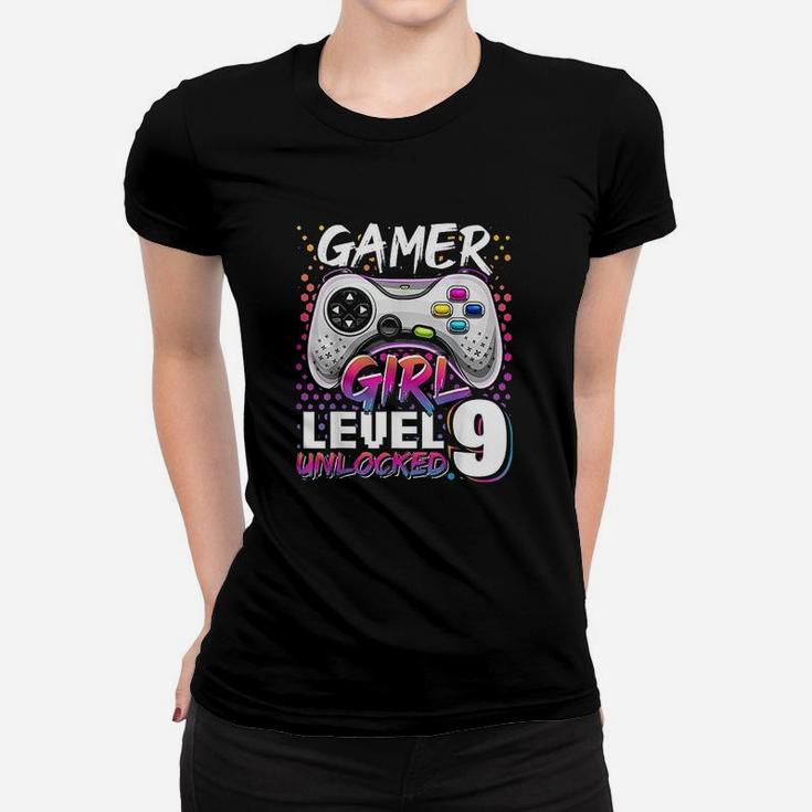 Gamer Girl Level 9 Unlocked Video Game 9Th Birthday Gift Women T-shirt