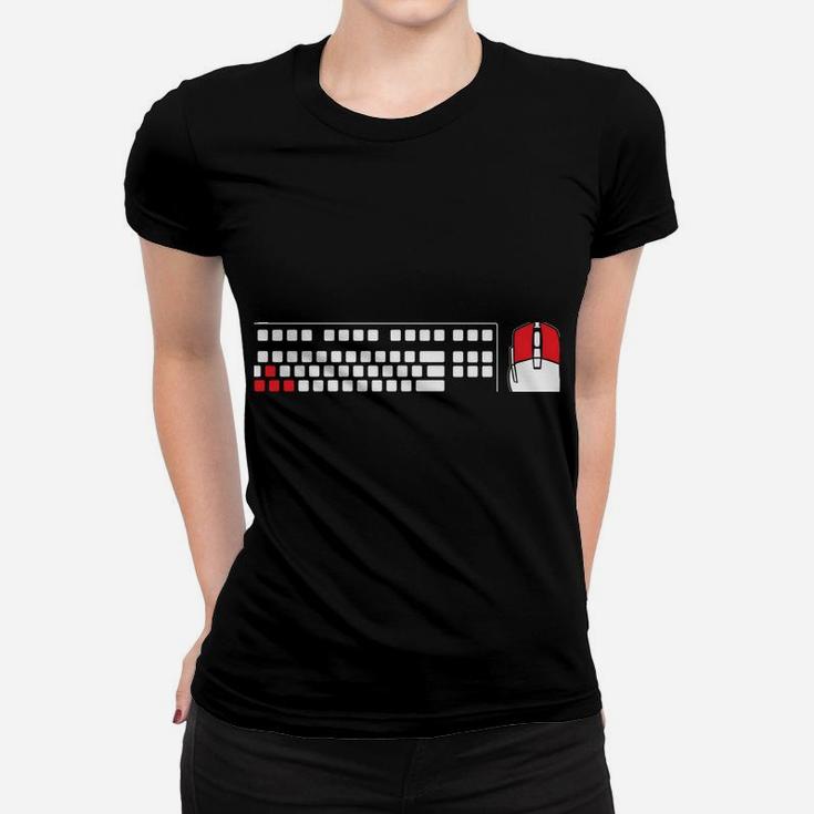 Gaming Pc Keyboard Mouse Christmas Gift Gamer Heartbeat Women T-shirt