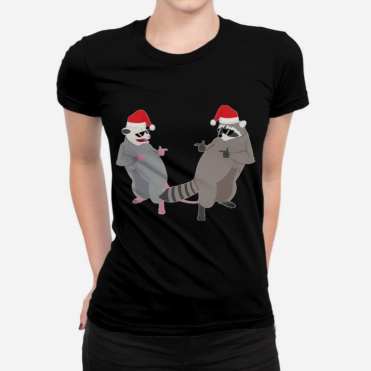 Garbage Gang Opossum Raccoon Santa Claus Merry Trashmas Gift Women T-shirt