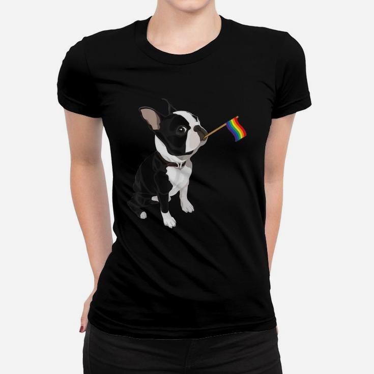 Gay Pride Flag Boston Terrier Dog LGBT Flag Pride Women T-shirt