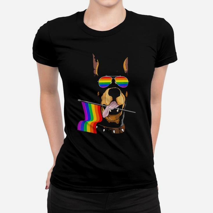 Gay Pride Rainbow Flag Doberman Shirt Lgbt Pride Gifts Women T-shirt