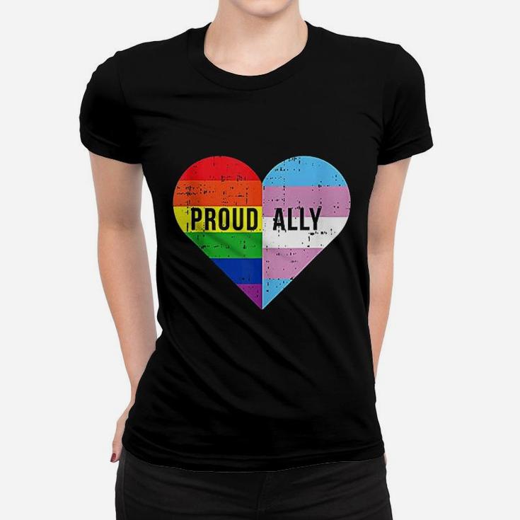 Gay Trans Transgender Heart Rainbow Flag Cool Lgbt Ally Gift Women T-shirt