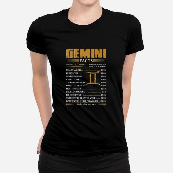 Gemini Facts Servings Per Container Zodiac Women T-shirt