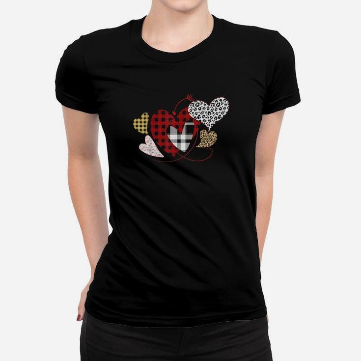 Girls Valentines Day Hearts Love Leopard Plaid Women T-shirt