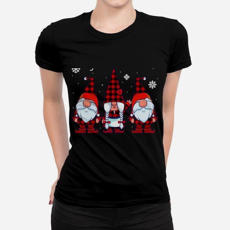 Gnome For The Holidays Buffalo Plaid 3 Gnomes Christmas Xmas Women T-shirt