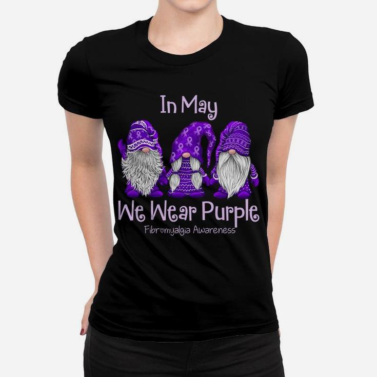 Gnome In May We Wear Purple Fibromyalgia Awareness Women T-shirt