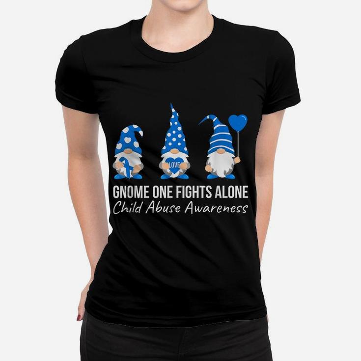 Gnome One Fights Alone Child Abuse Awareness Blue Ribbon Women T-shirt
