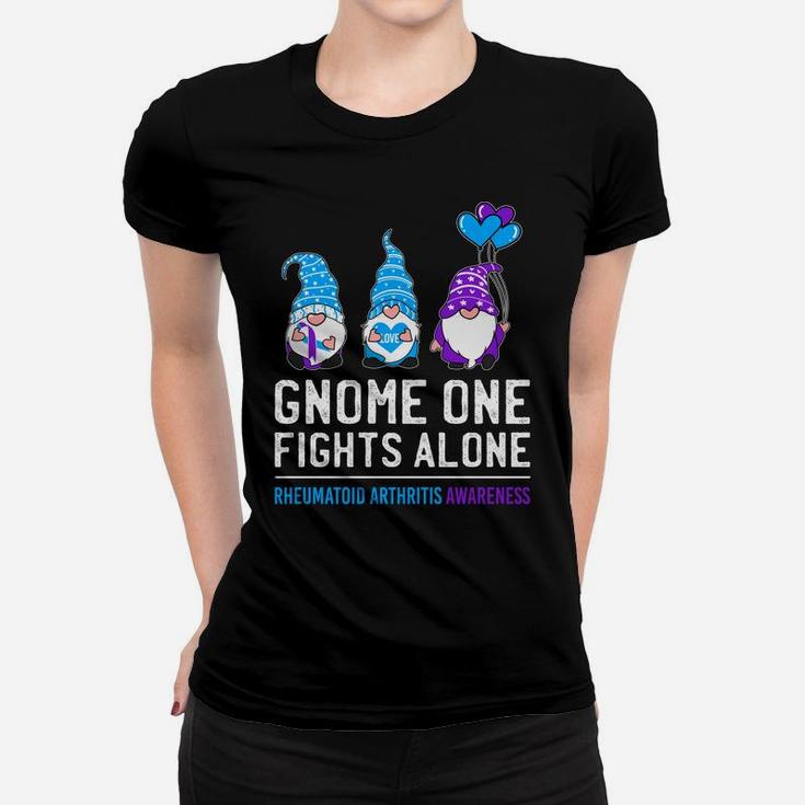 Gnome One Fights Alone Rheumatoid Arthritis Awareness Ribbon Women T-shirt