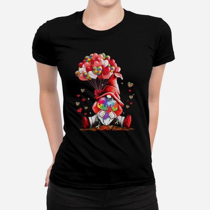 Gnome Puzzles Balloon Heart Autism Awareness Valentine Gifts Women T-shirt