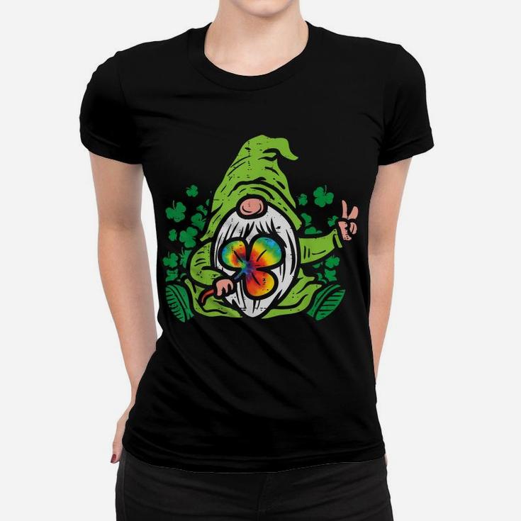 Gnome Tie Dye Shamrock Clover St Patricks Day Hippie Gift Women T-shirt