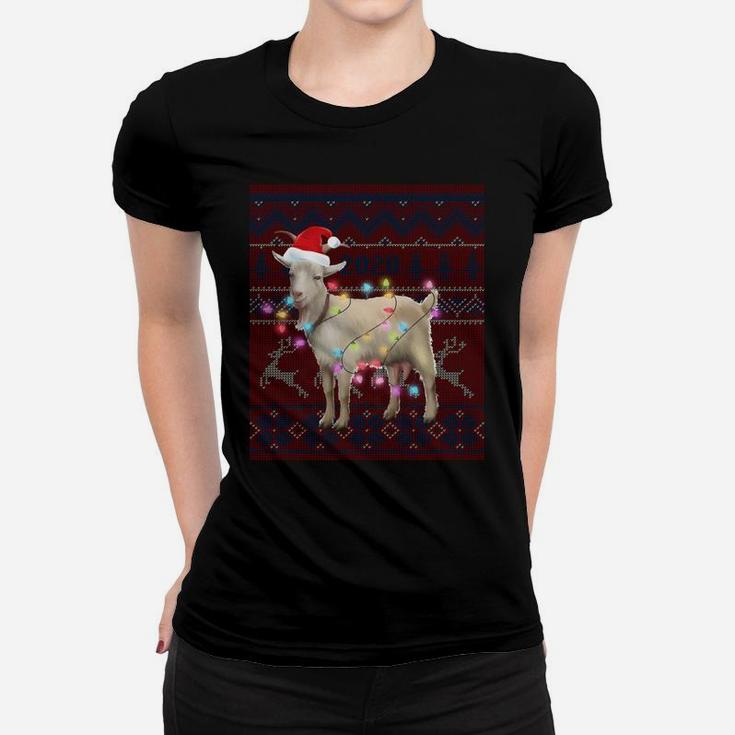 Goat Christmas Lights Ugly Sweater Goat Lover Gift Sweatshirt Women T-shirt