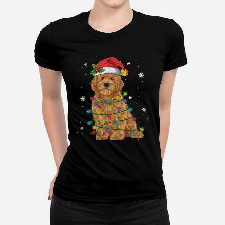 Goldendoodle Christmas Santa Hat Fairy Lights Pajama Gifts Sweatshirt Women T-shirt