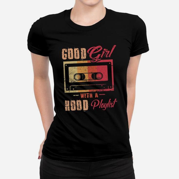 Good Girl With A Hood Playlist Funny Cassette Tape Women T-shirt