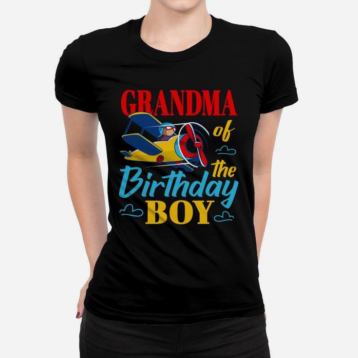 Grandma Of The Birthday Boy Airplane Party Matching Gift Women T-shirt