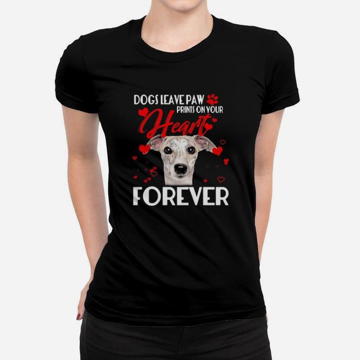 Greyhound Dogs Leave Paw Prints On Your Heart Forever Valentines Day Women T-shirt
