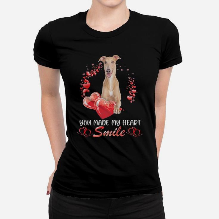 Greyhound Heart You Made My Heart Smile Valentines Day Women T-shirt