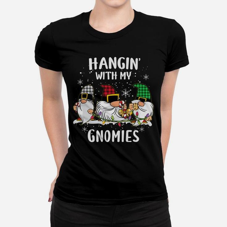 Hangin' With My Gnomies Three Gnomes Christmas Buffalo Plaid Women T-shirt