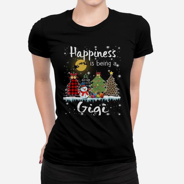 Happiness Is Being A Gigi Christmas Tree Leopard Plaid Snow Women T-shirt