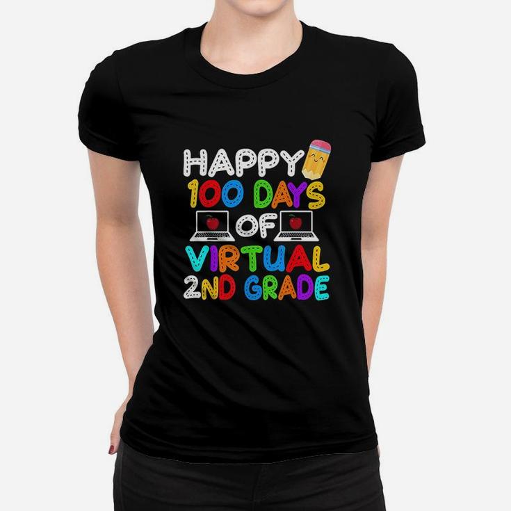 Happy 100 Days Of Virtual Second Grade Kids Online Teaching Women T-shirt