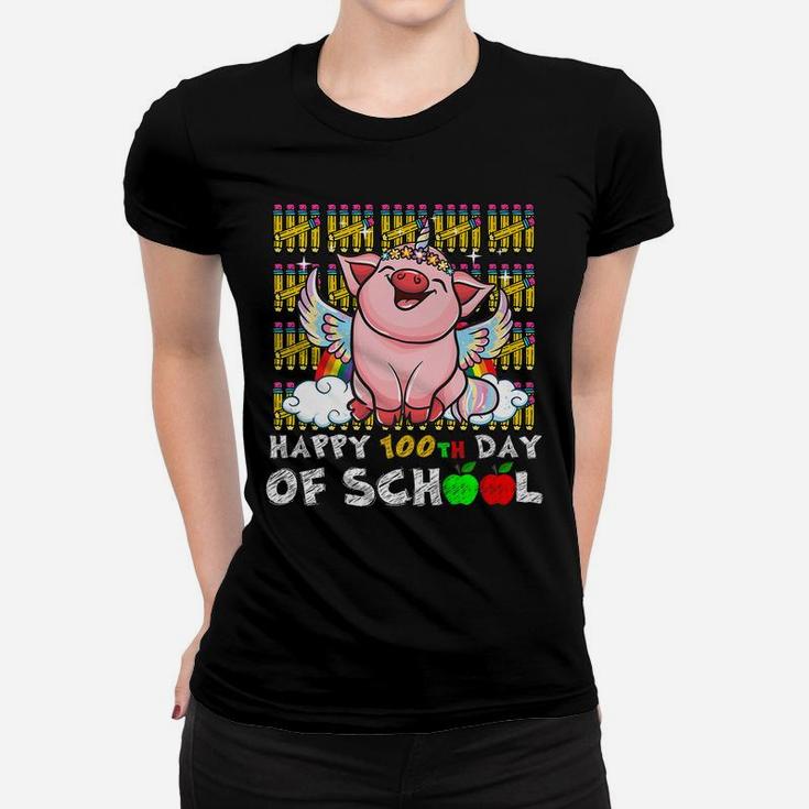 Happy 100Th Day Of School Pig Funny Teacher Student Kids Women T-shirt