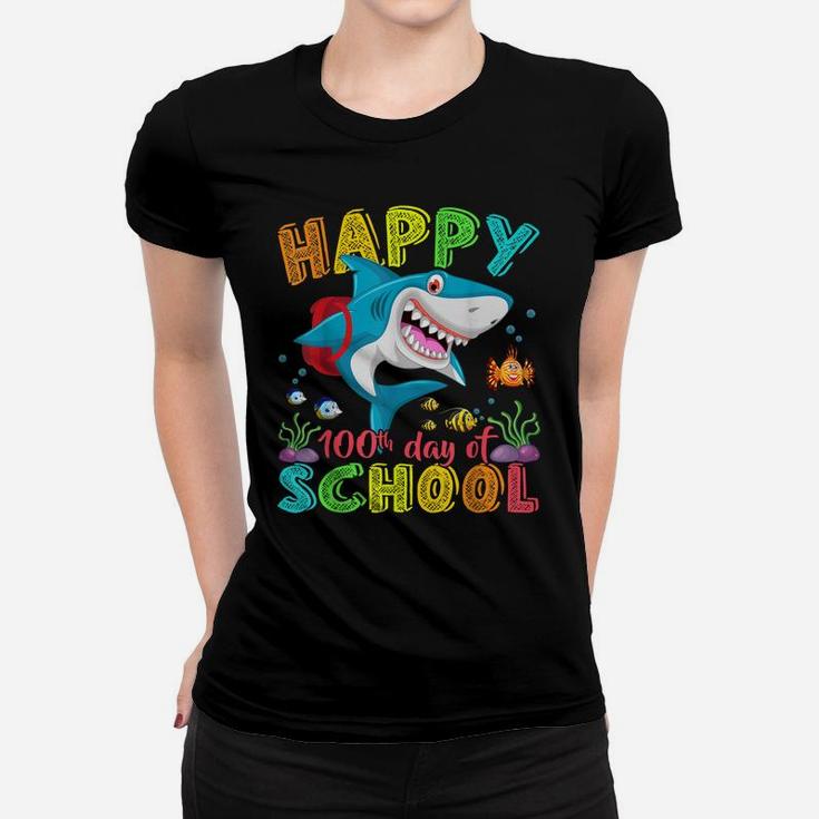 Happy 100Th Day Of School Shark Gift Funny Teacher Boys Kids Women T-shirt