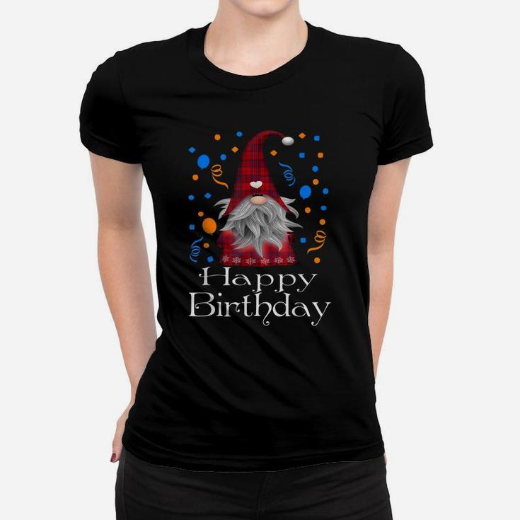 Happy Birthday Gnome Lovers Gift Cute Heart Buffalo Plaid Women T-shirt