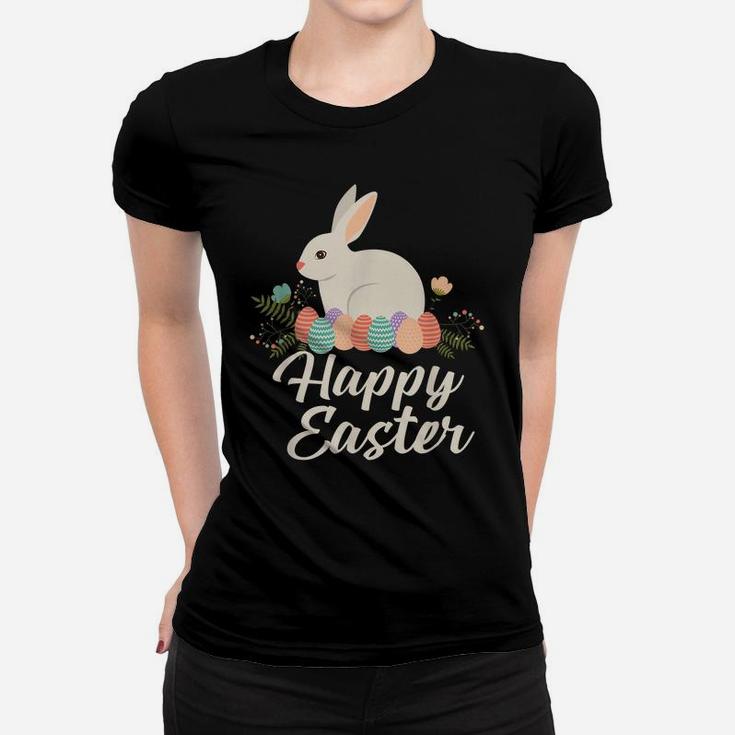 Happy Easter Bunny Tee Gift Easter Egg Nest Flower Tee Women T-shirt