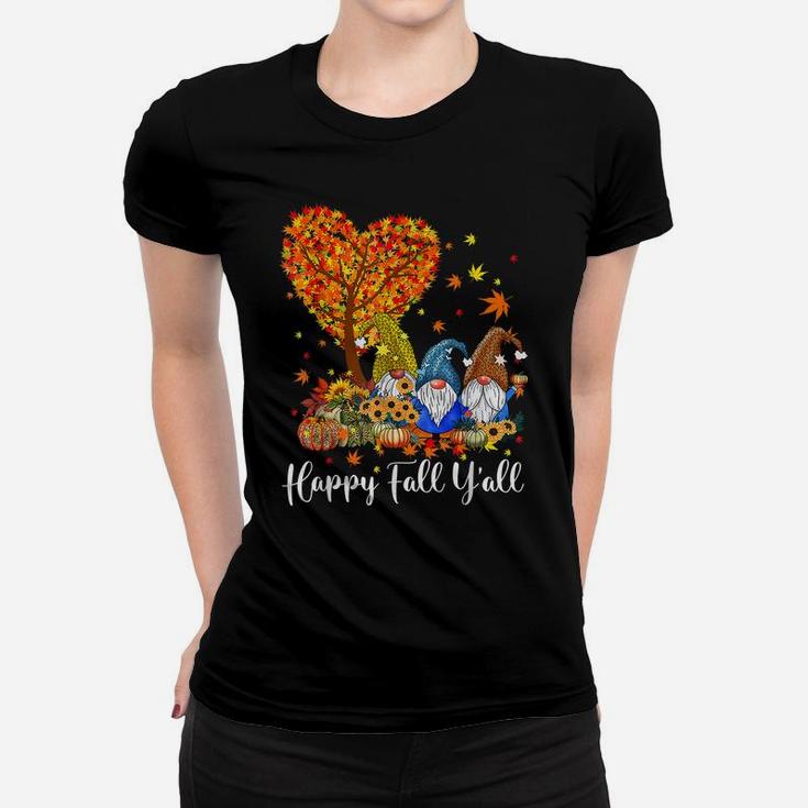 Happy Fall Y'all Gnome Leopard Pumpkin Funny Autumn Gnomes Women T-shirt