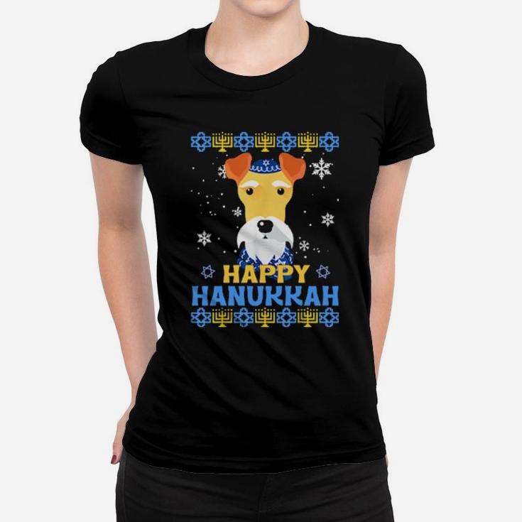 Happy Hanukkah Fox Terrier Wire Dog Noel Ugly Women T-shirt