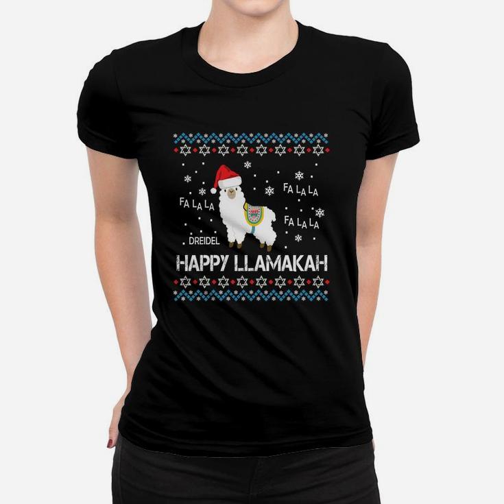 Happy Llamakah Sweatshirt Funny Ugly Hanukkah Xmas Llama Women T-shirt