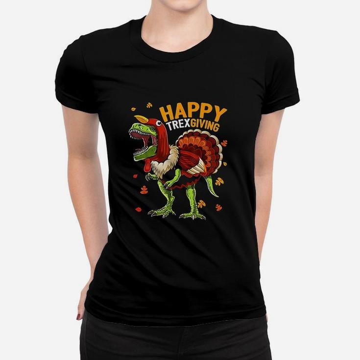 Happy Thanksgiving T Rex Dinosaur Turkey Women T-shirt