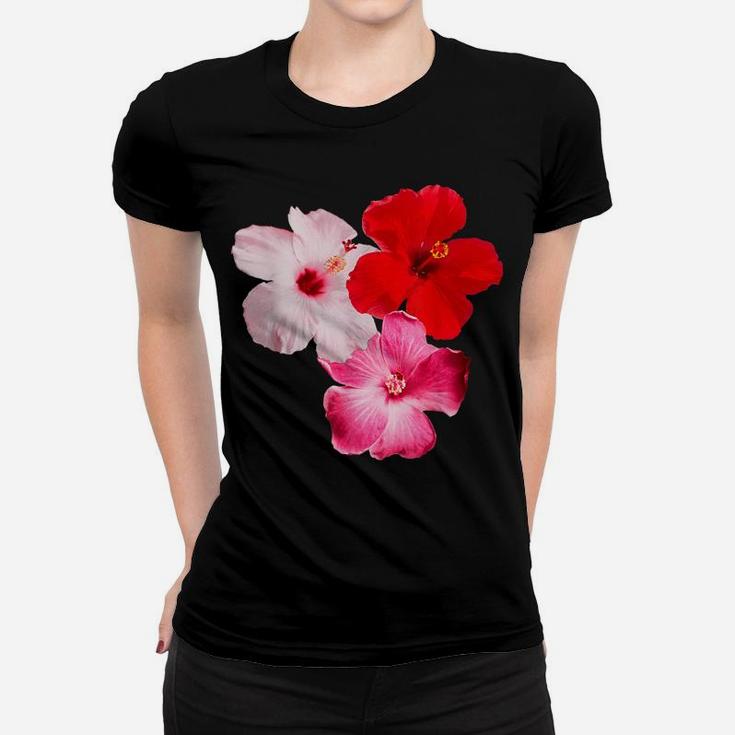 Hawaiian Tropical Hibiscus Flower Pink Red Photo Collage Women T-shirt