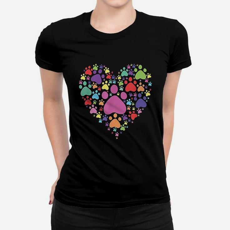 Heart Paw Print Dog Cat Lover Valentines Day Women T-shirt