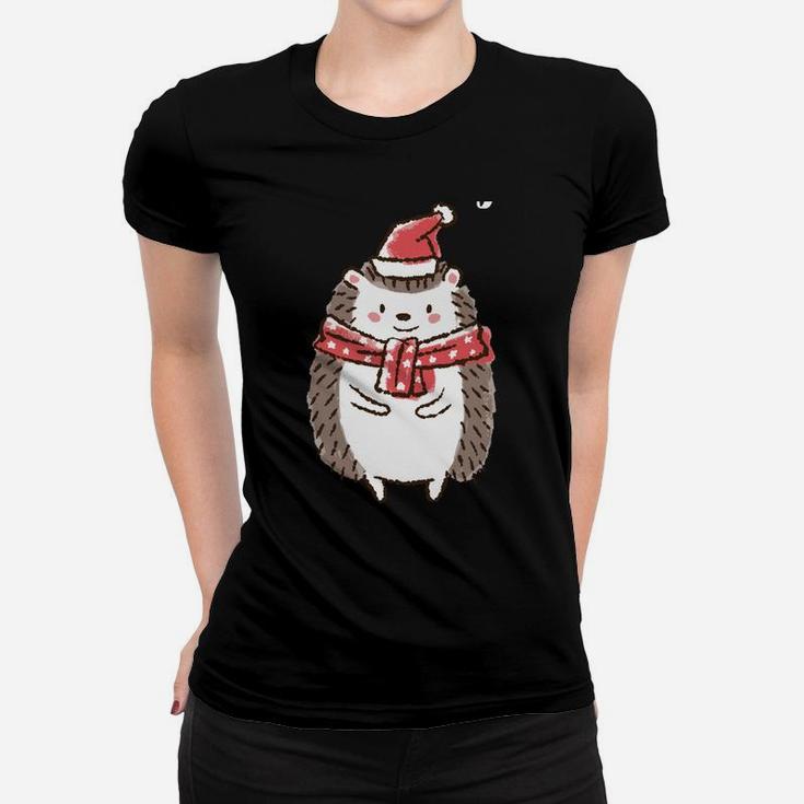 Hedgehog Spiked Animal Merry Christmas Santa Hat Xmas Women T-shirt