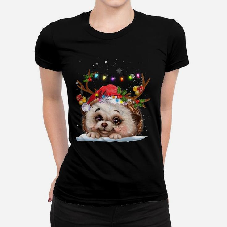 Hedgehogs Reindeer Xmas Lighsts Christmas Ornaments Xmas Sweatshirt Women T-shirt