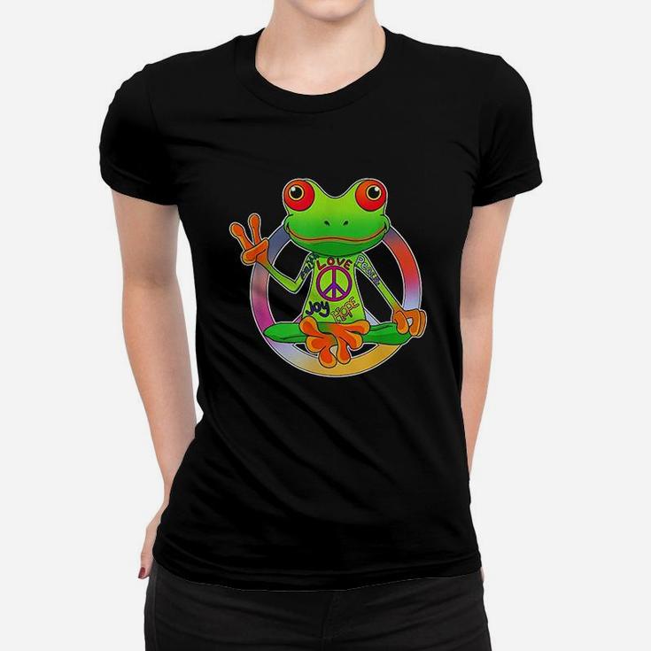 Hippie Frog Peace Sign Yoga Frogs Hippies 70S Women T-shirt